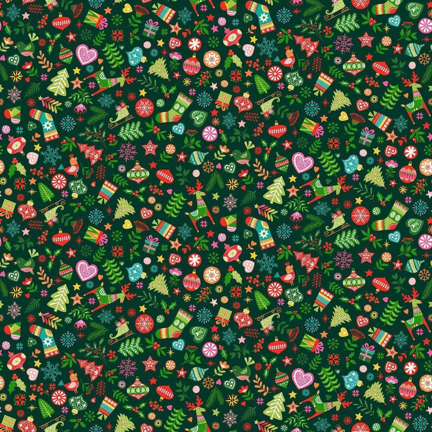 Christmas Brights | Green Ornaments by Makower UK for Andover Fabrics | MU-021-G