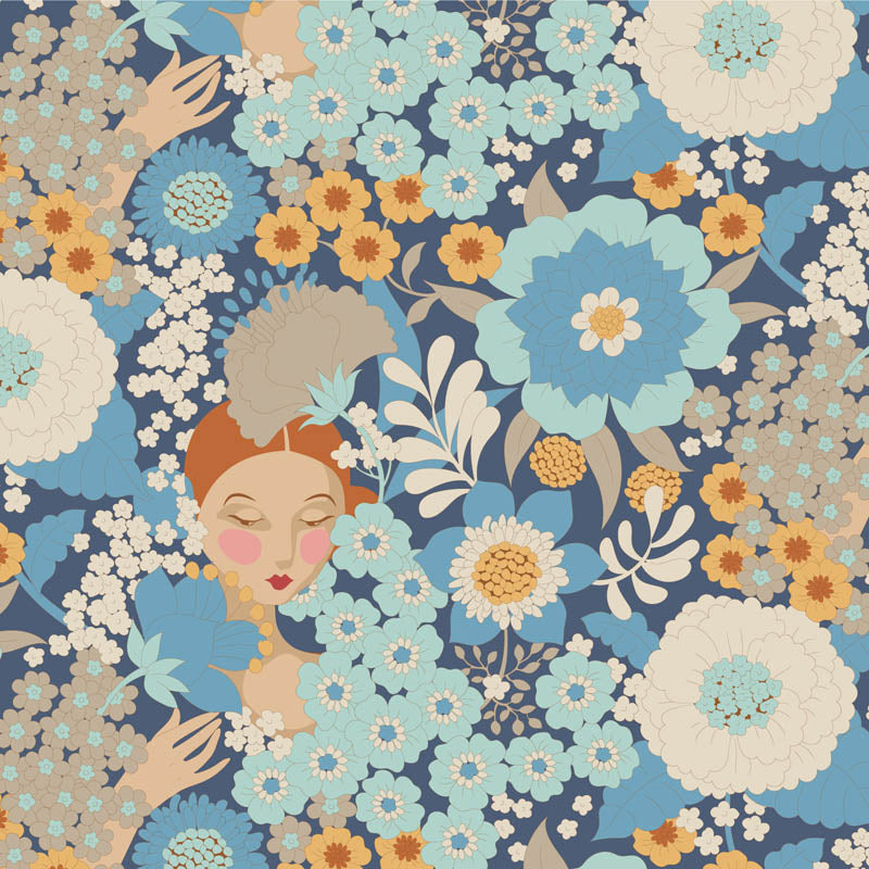 Wallflower | Wallflower - Blue by Tone Finnanger for Tilda Fabrics | TIL100607