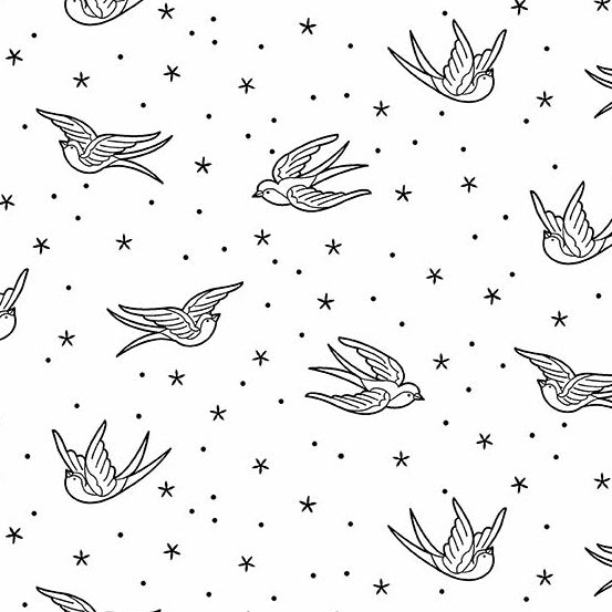 Perfect Day | Swallows White by Libs Eilliott for Andover Fabrics | A-10218-L