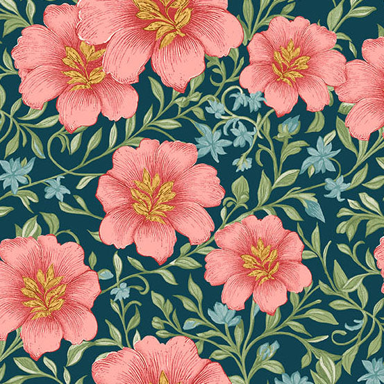 Sparrow Falls | Luscious Garden Deep Prussian by Michael Nardi for Andover Fabrics | A-10387-B