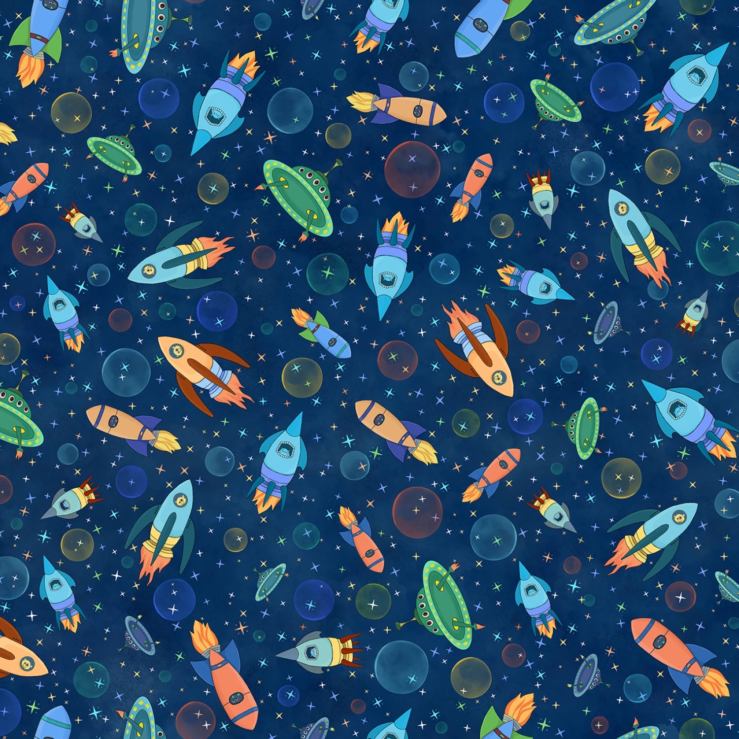 Space Monsters | Rush Hour Spaceships - Dark Navy/Multi by Maywood Studio | MAS10922-NZ