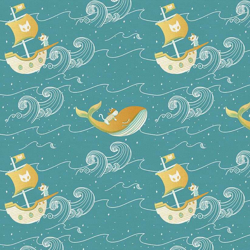 Sky Adventures | Treacherous Seas Dark Blue by Paintbrush Studio | Organic Double Gauze