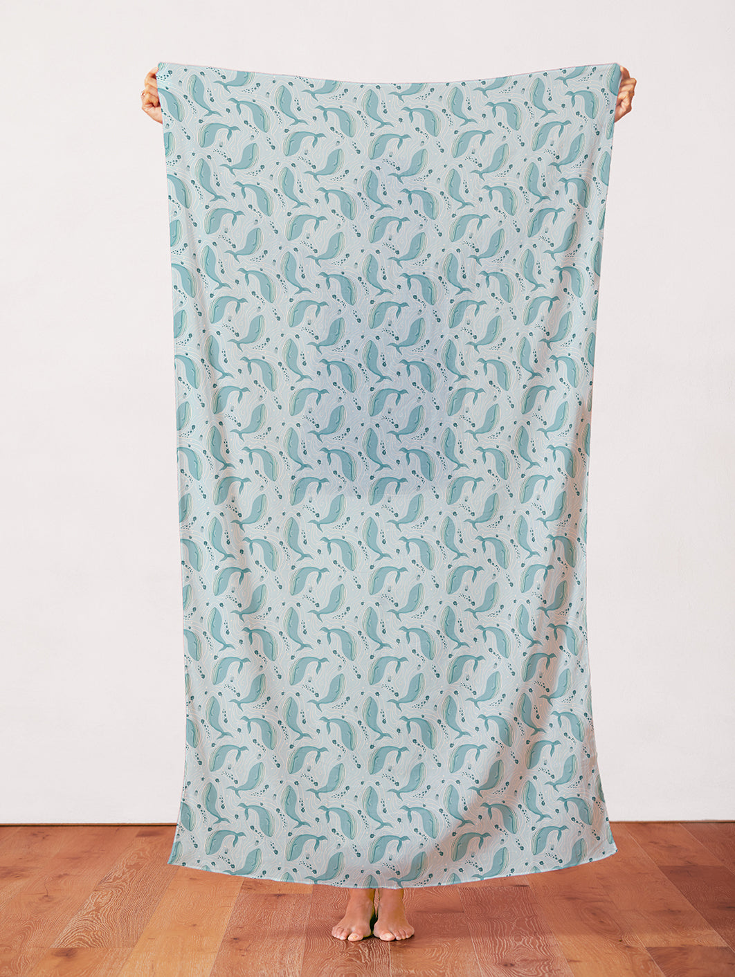 Sky Adventures | Swimming Whales Light Blue by Paintbrush Studio | Organic Double Gauze