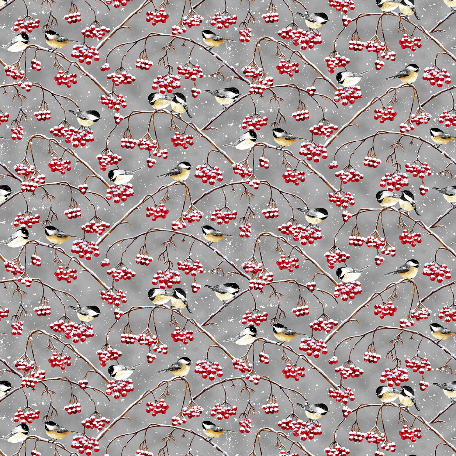 Snow Crew | Gray Chickadees & Berries by Barb Tourtillotte for Henry Glass | 1286-90