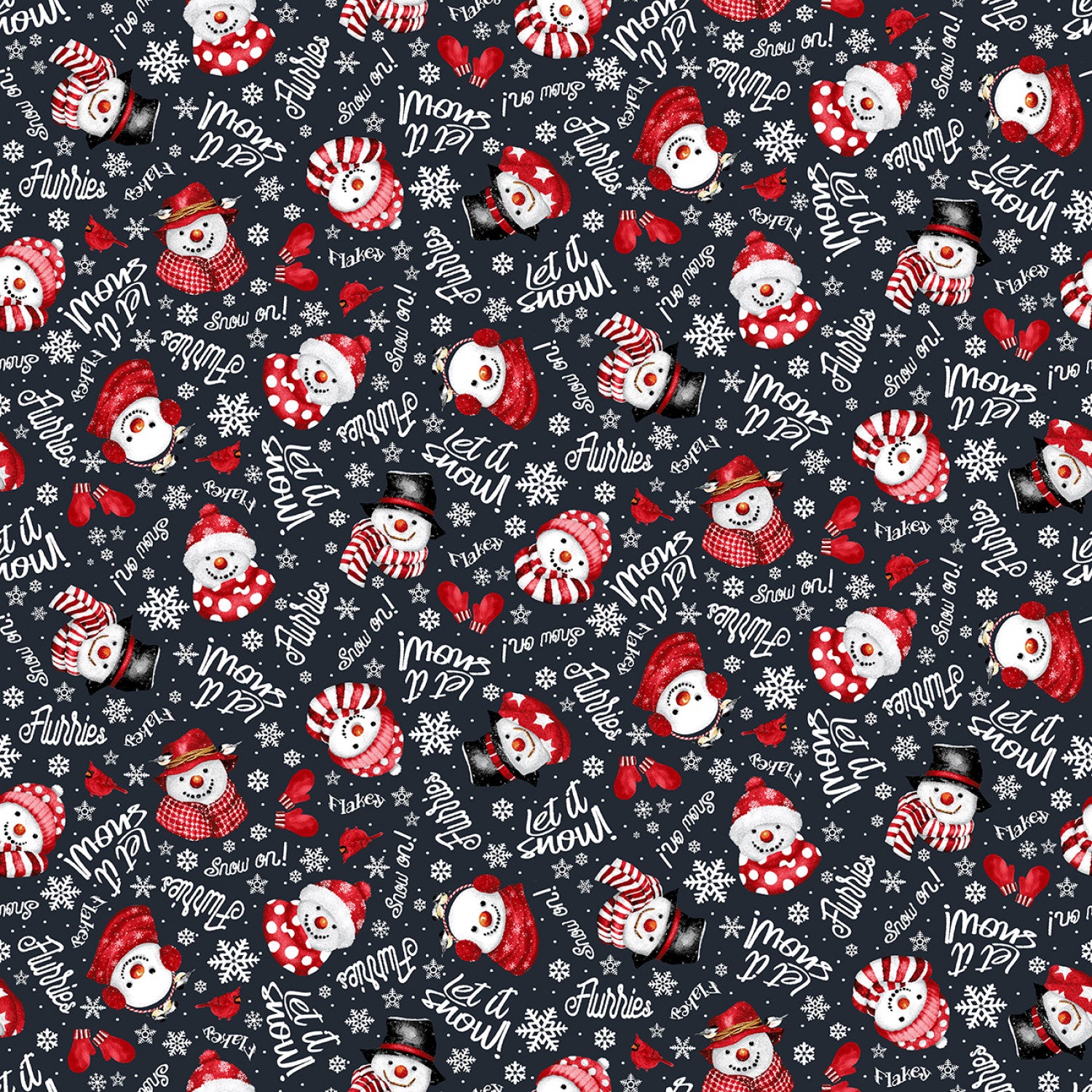 Snow Crew | Black / Red Snowmen Faces & Words by Barb Tourtillotte for Henry Glass | 1289-98