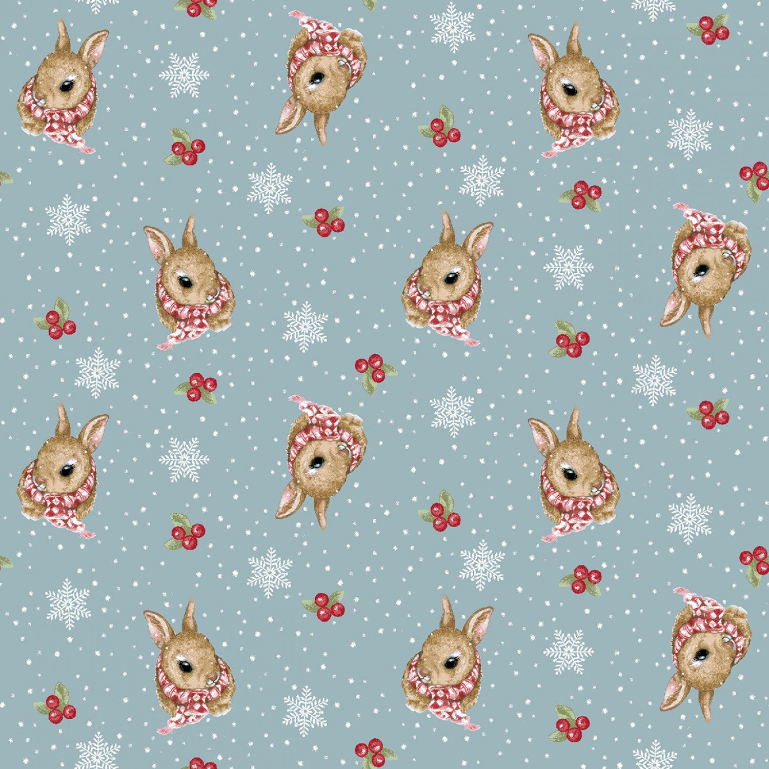 Magical Menagerie | Blue Multi Tossed Bunny by Grace Violet Designs for Henry Glass | 1365-73