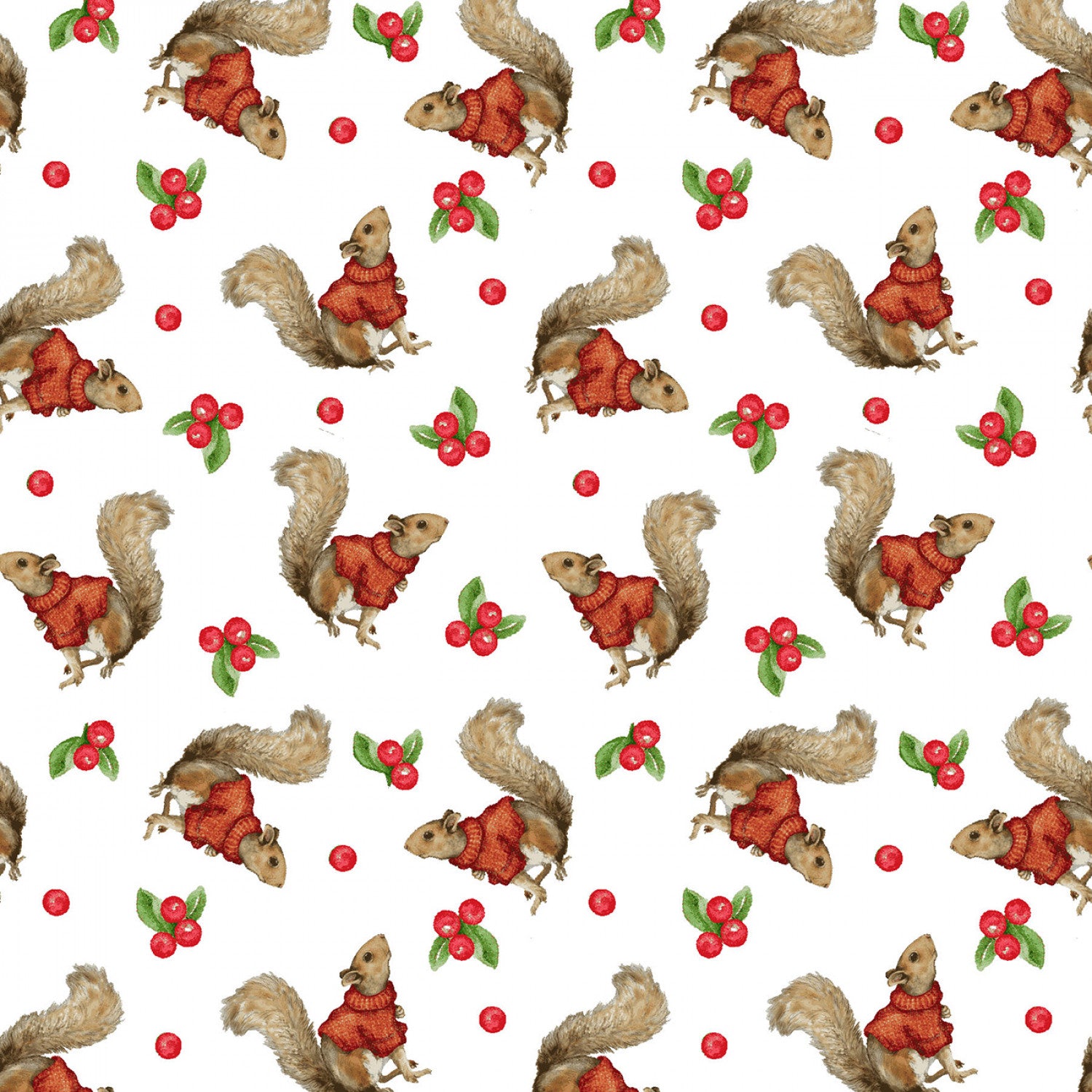 Magical Menagerie | Red-White Tossed Squirrels by Grace Violet Designs for Henry Glass | 1367-83