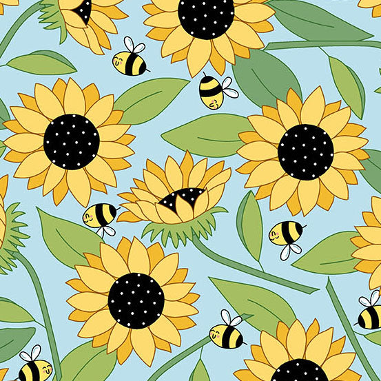Sunny Honey | Blue Blooms Abuzz by Amy Latta Creations for Andover Fabrics | A-1574-B