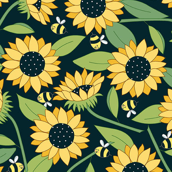 Sunny Honey | Black Blooms Abuzz by Amy Latta Creations for Andover Fabrics | A-1574-K
