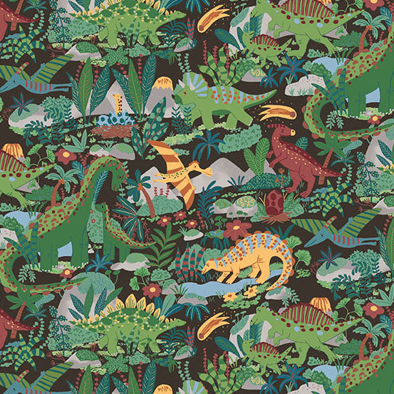 Prehistoric | Paradise Brown by Makower UK for Andover Fabrics | MU-163-V