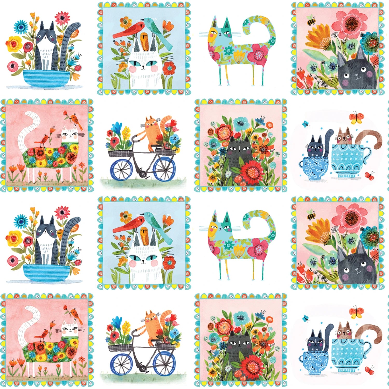 Garden Cats | Fat Quarter Bundle by Terry Runyan for Benartex. | 8 pcs