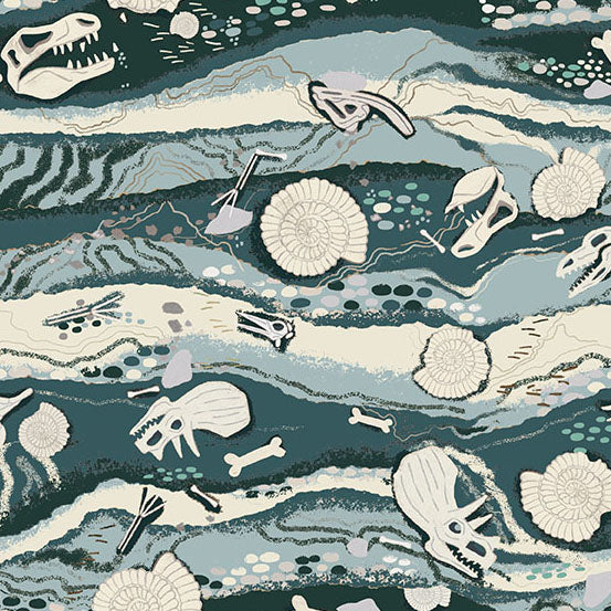 Prehistoric | Strata Blue by Makower UK for Andover Fabrics | MU-164-B