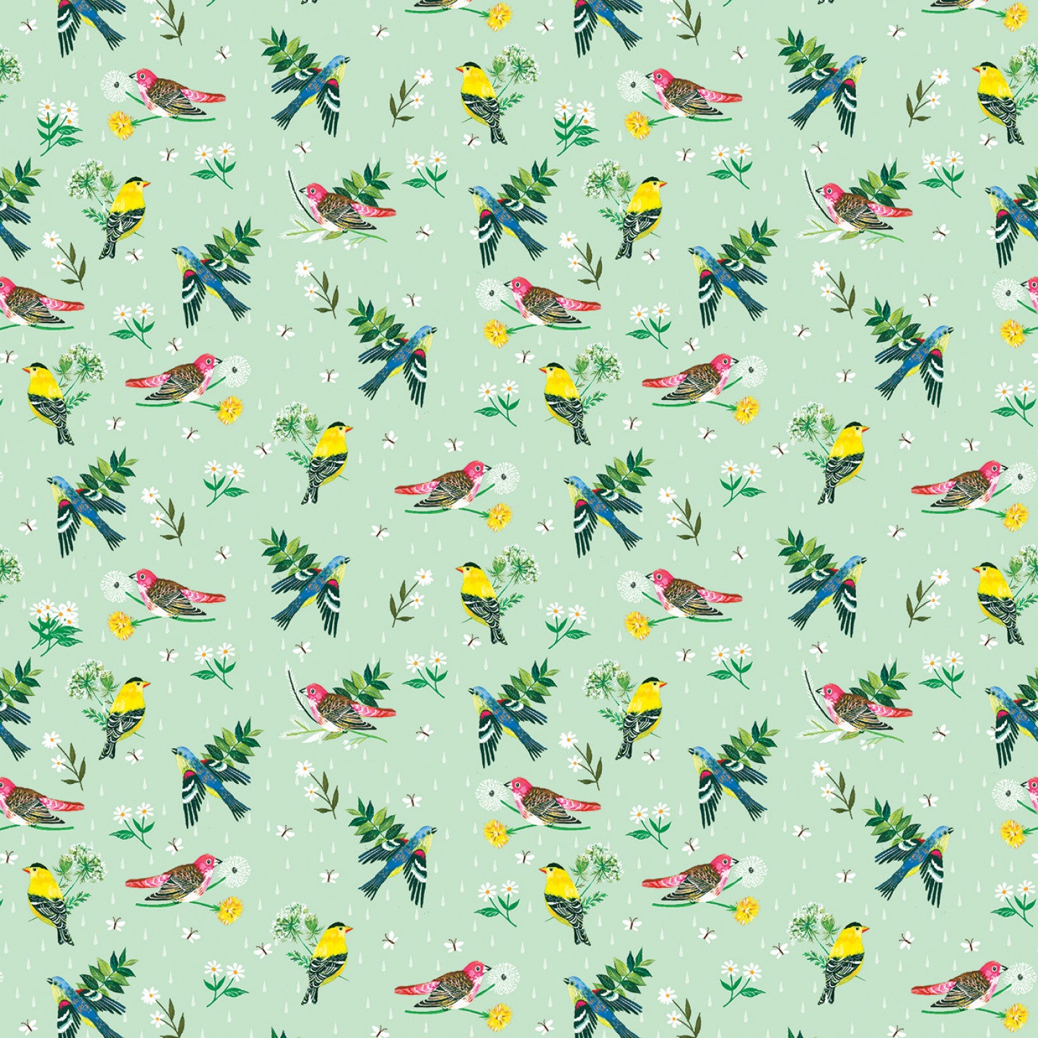 A Wildflower Heart | Morning Birdsong - Light Teal by Katie Daisy for Benartex | 16514-80