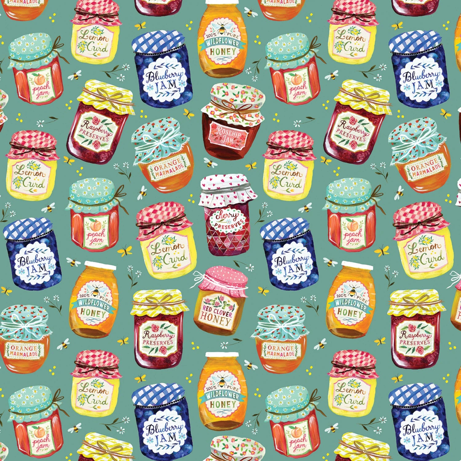 A Prairie Heart | Jam Jars - Teal by Katie Daisy for Benartex | 16630-84
