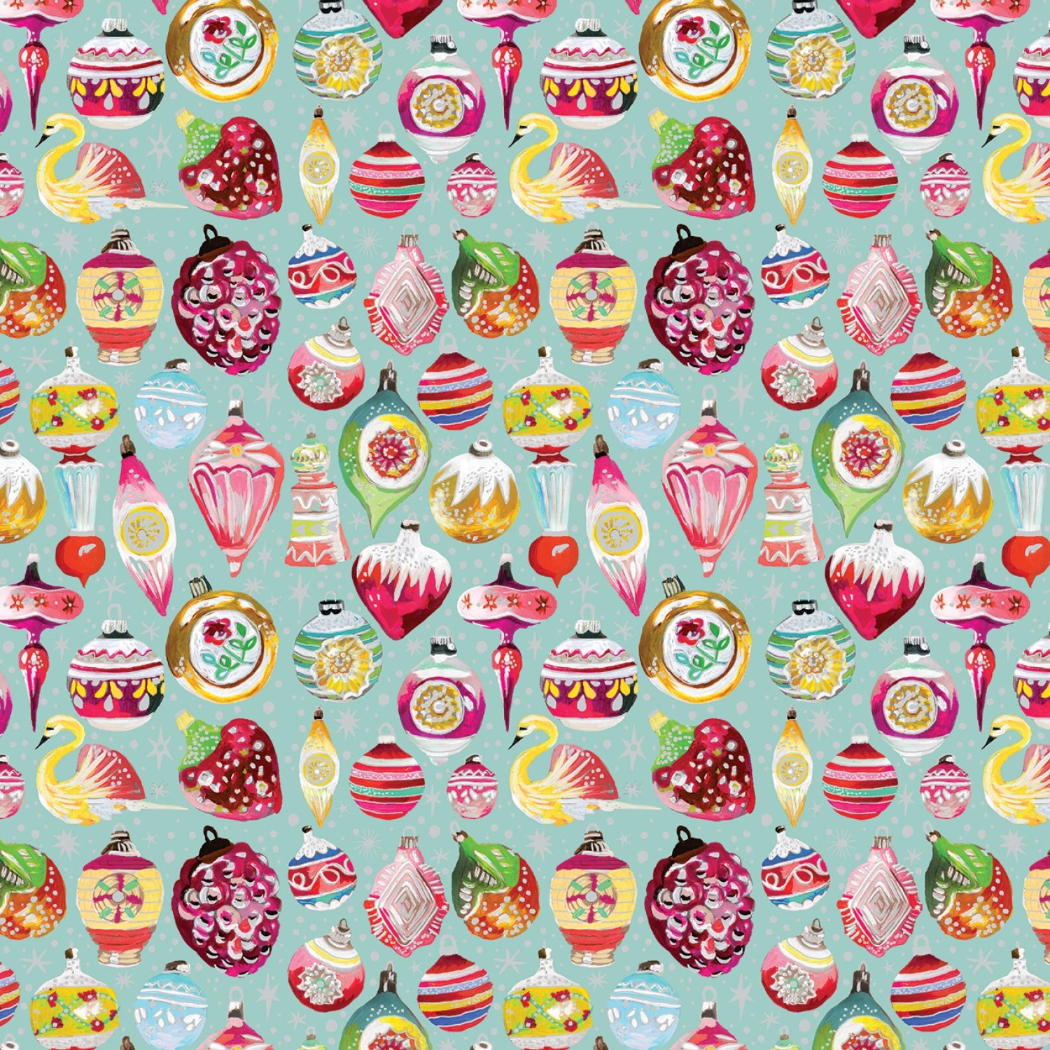 Magical Season | Vintage Ornaments Turquoise/Multi by Katie Daisy for Benartex | 16725P-82