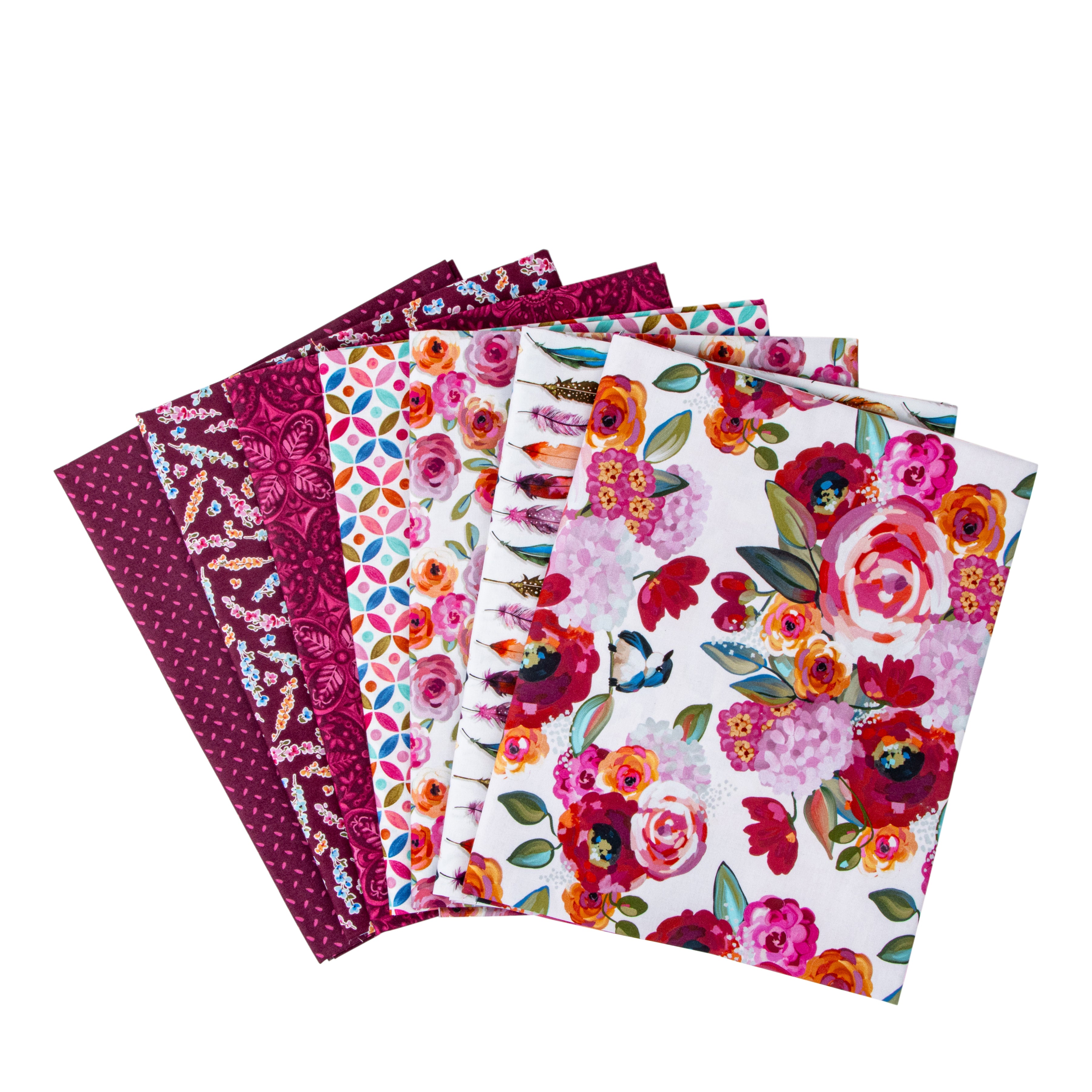 Poppies & Plumes | 1-Yard Bundle White by Lila Tueller for Riley Blake | 7 pcs