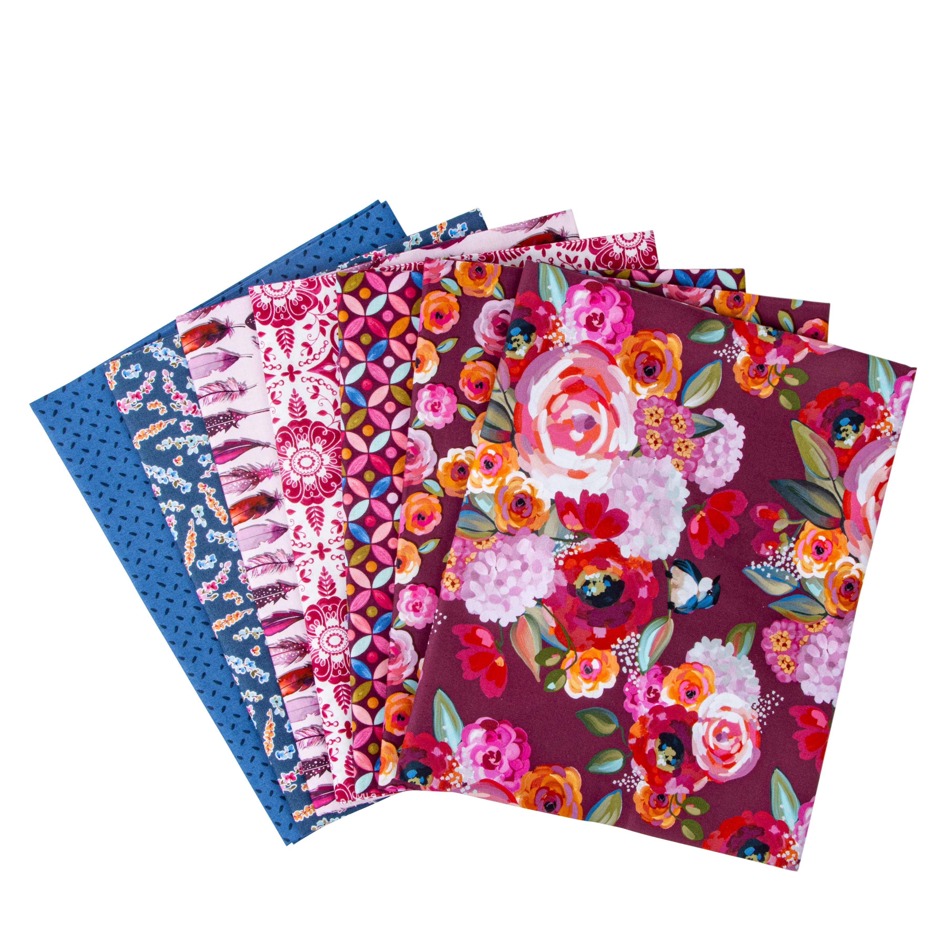 Poppies & Plumes | 1-Yard Bundle Wine by Lila Tueller for Riley Blake | 7 pcs