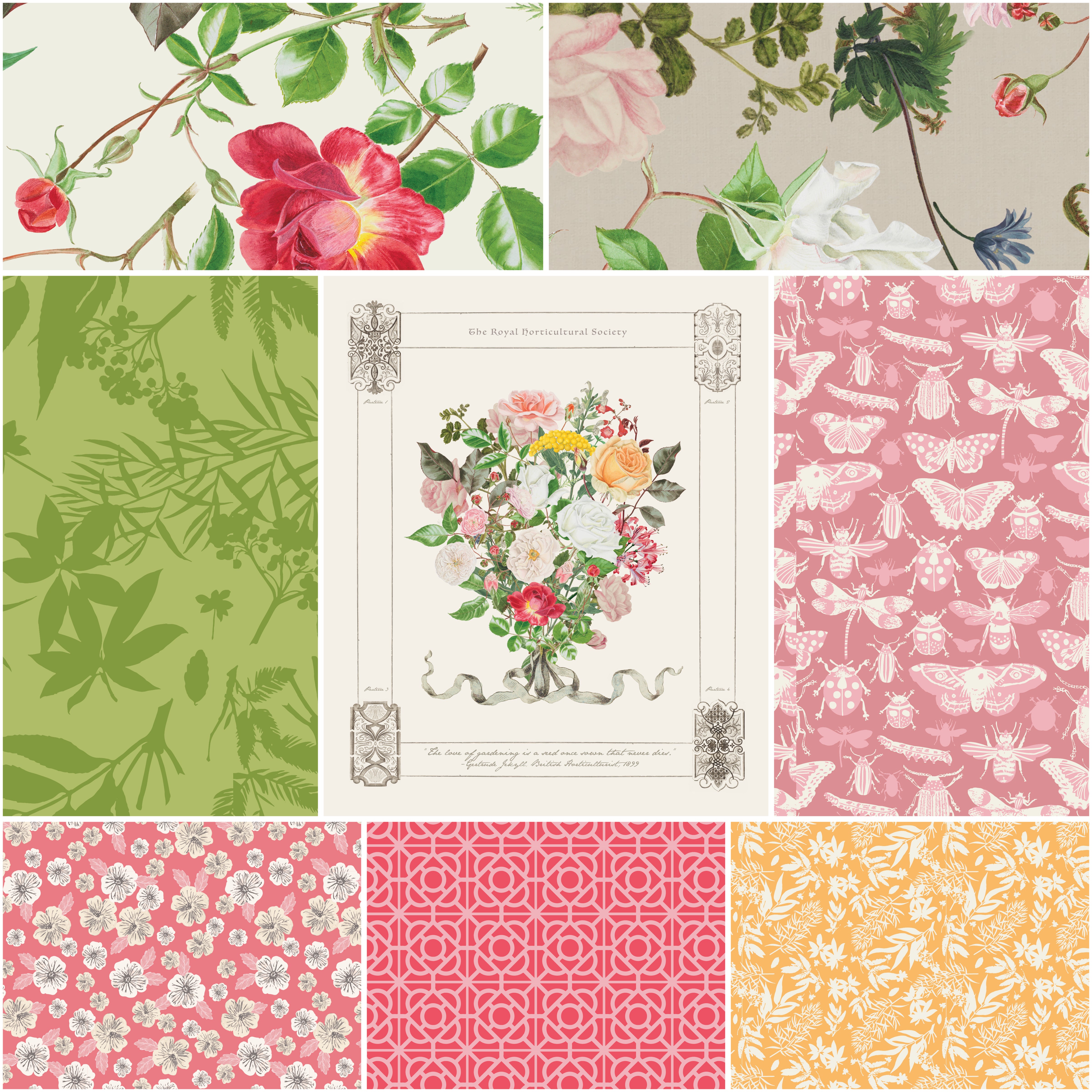 Floral Gardens | 1-Yard Bundle Cream by Royal Horticultural Society for Riley Blake | 8 pcs