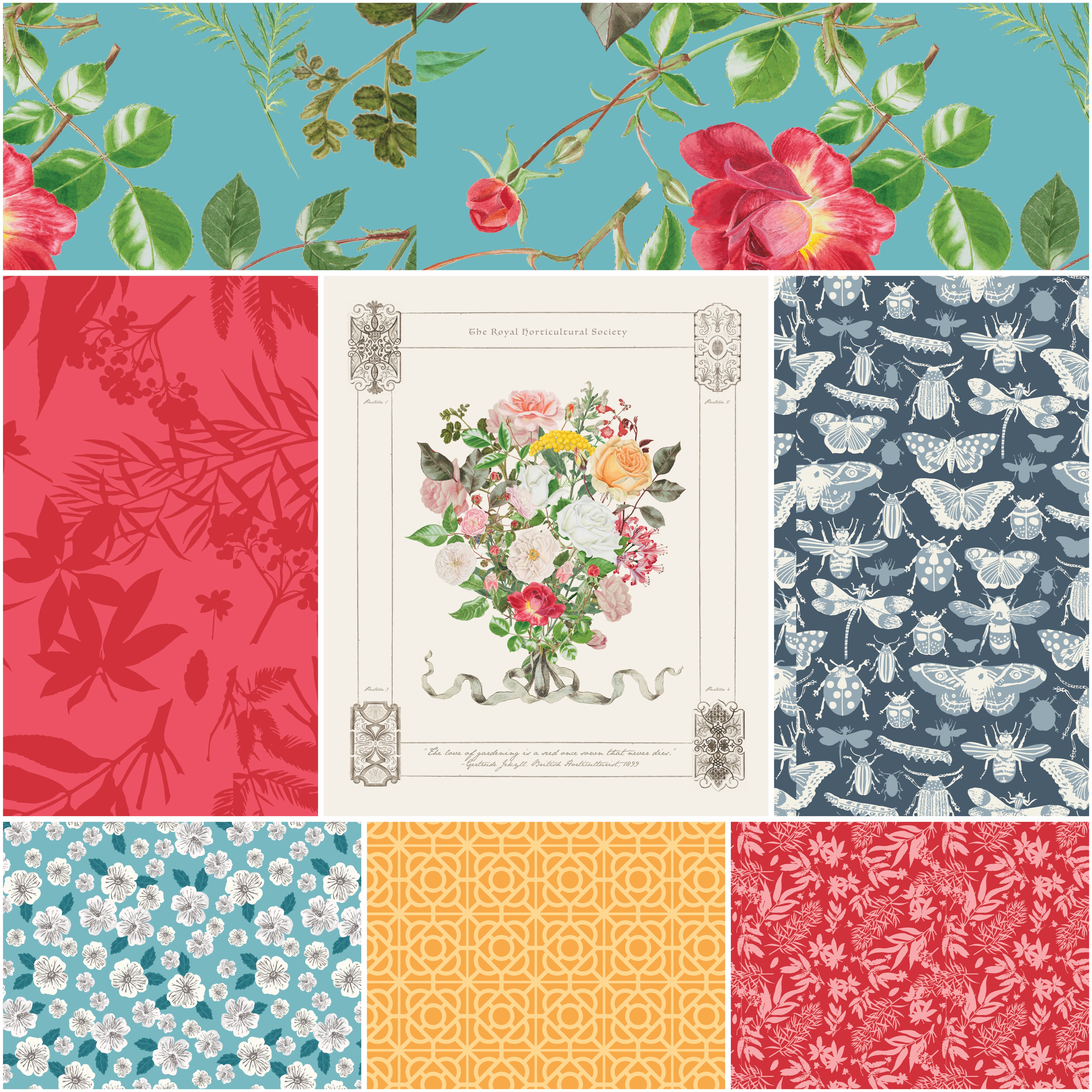 Floral Gardens | 1-Yard Bundle Sky by Royal Horticultural Society for Riley Blake | 7 pcs