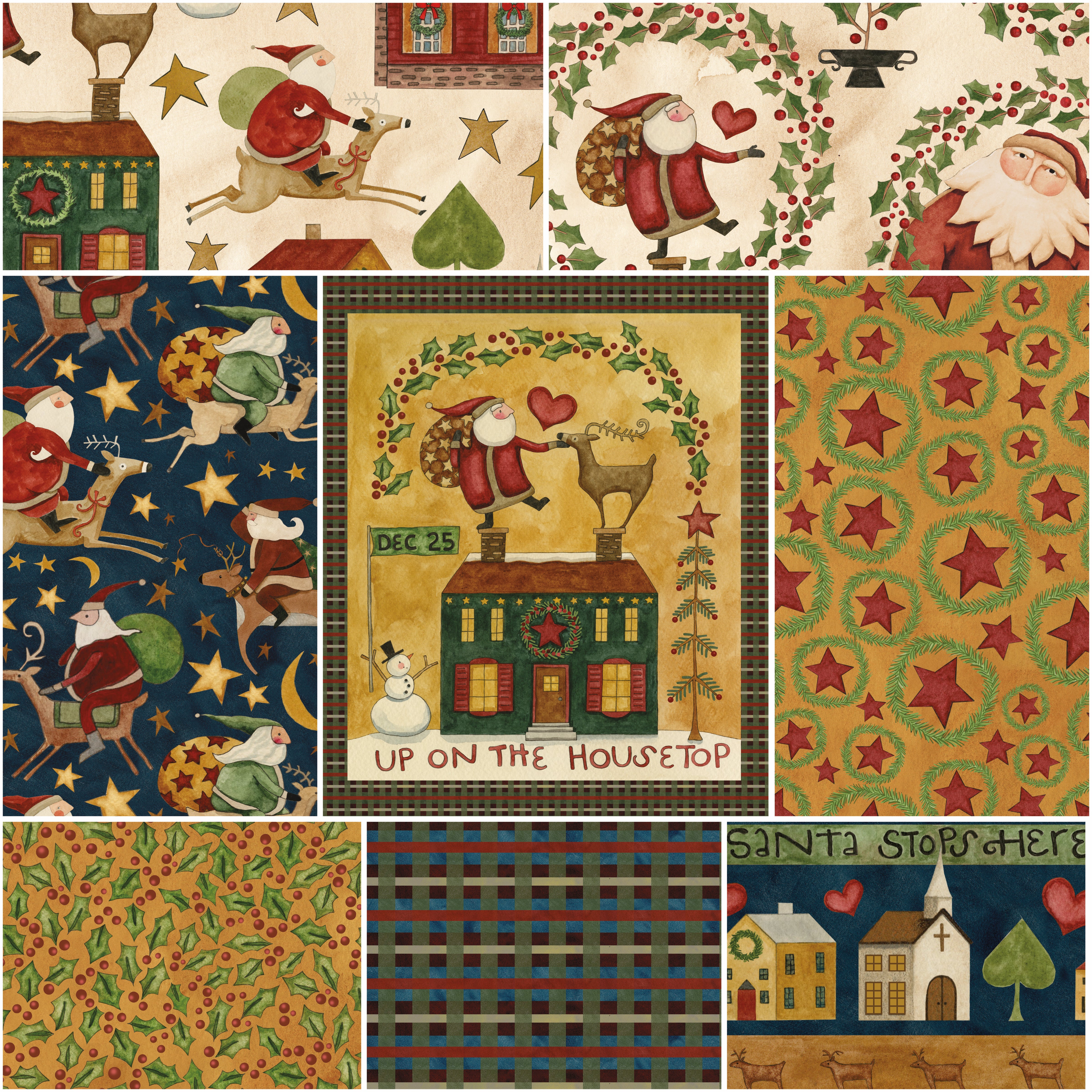 Up on the Housetop | One Yard Bundle Snowflake by Teresa Kogut for Riley Blake | 8pcs