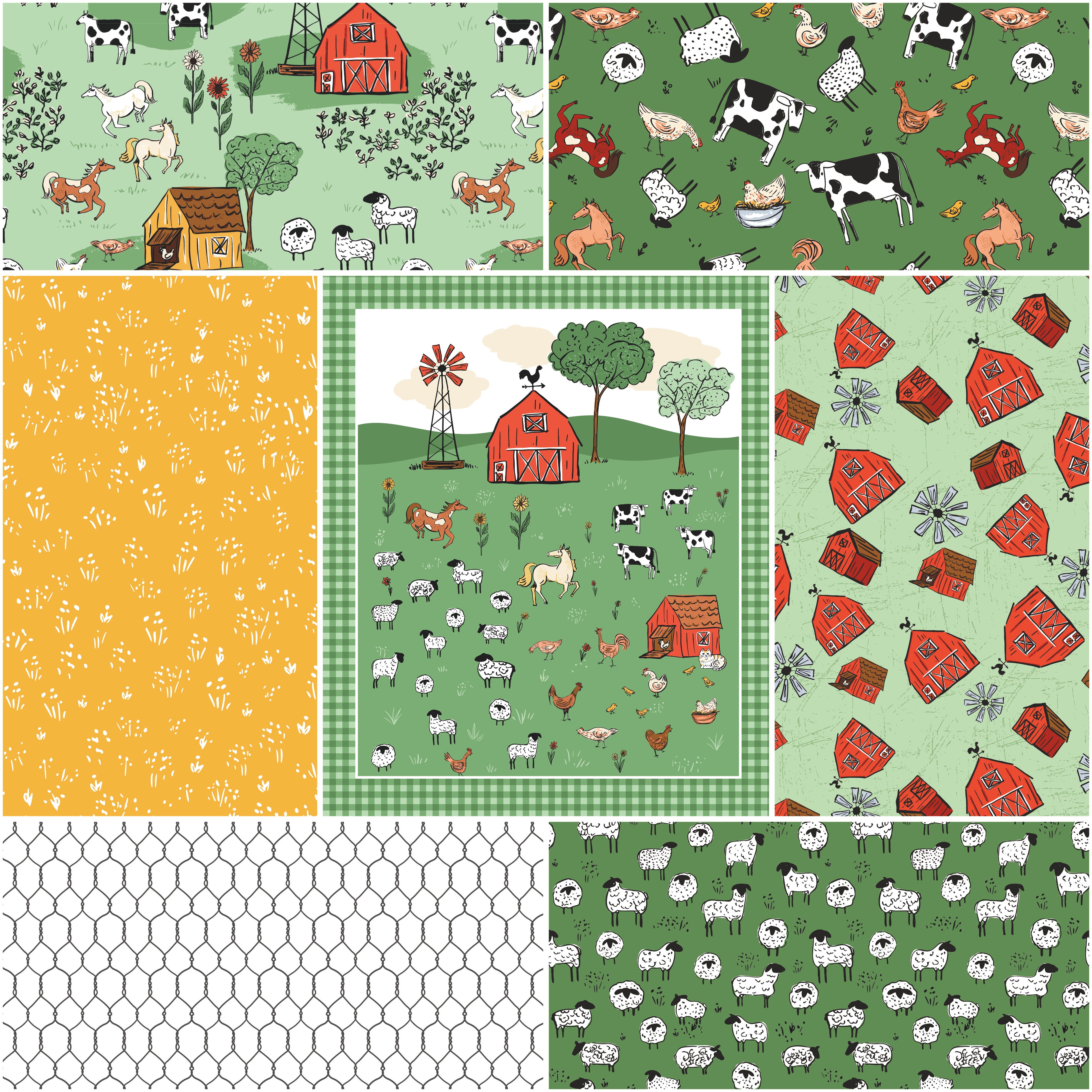 Farm Livin' | 1-Yard Bundle Mint by Diane Labombarbe for Riley Blake | 7 pcs