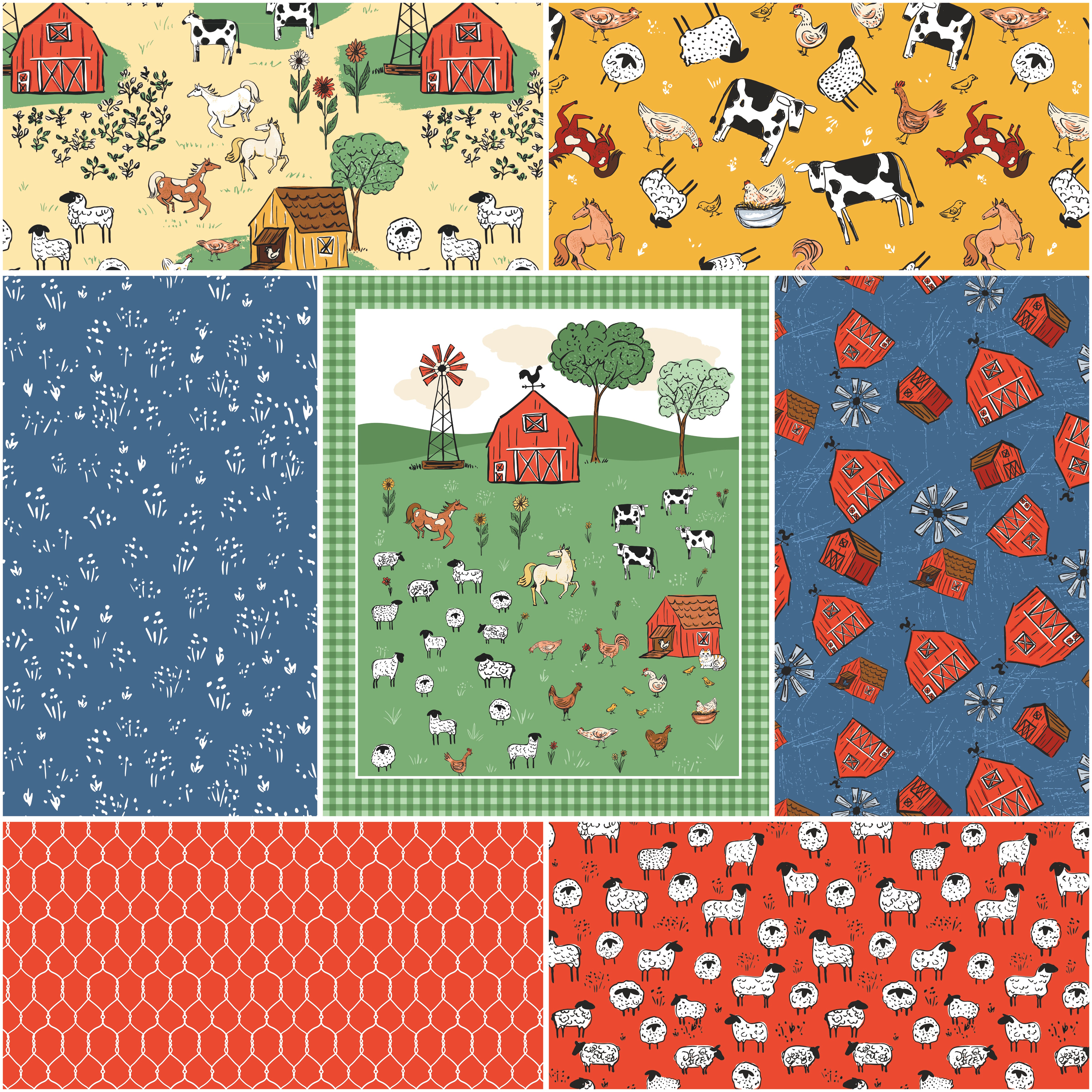 Farm Livin' | 1-Yard Bundle Sunshine by Diane Labombarbe for Riley Blake | 7 pcs