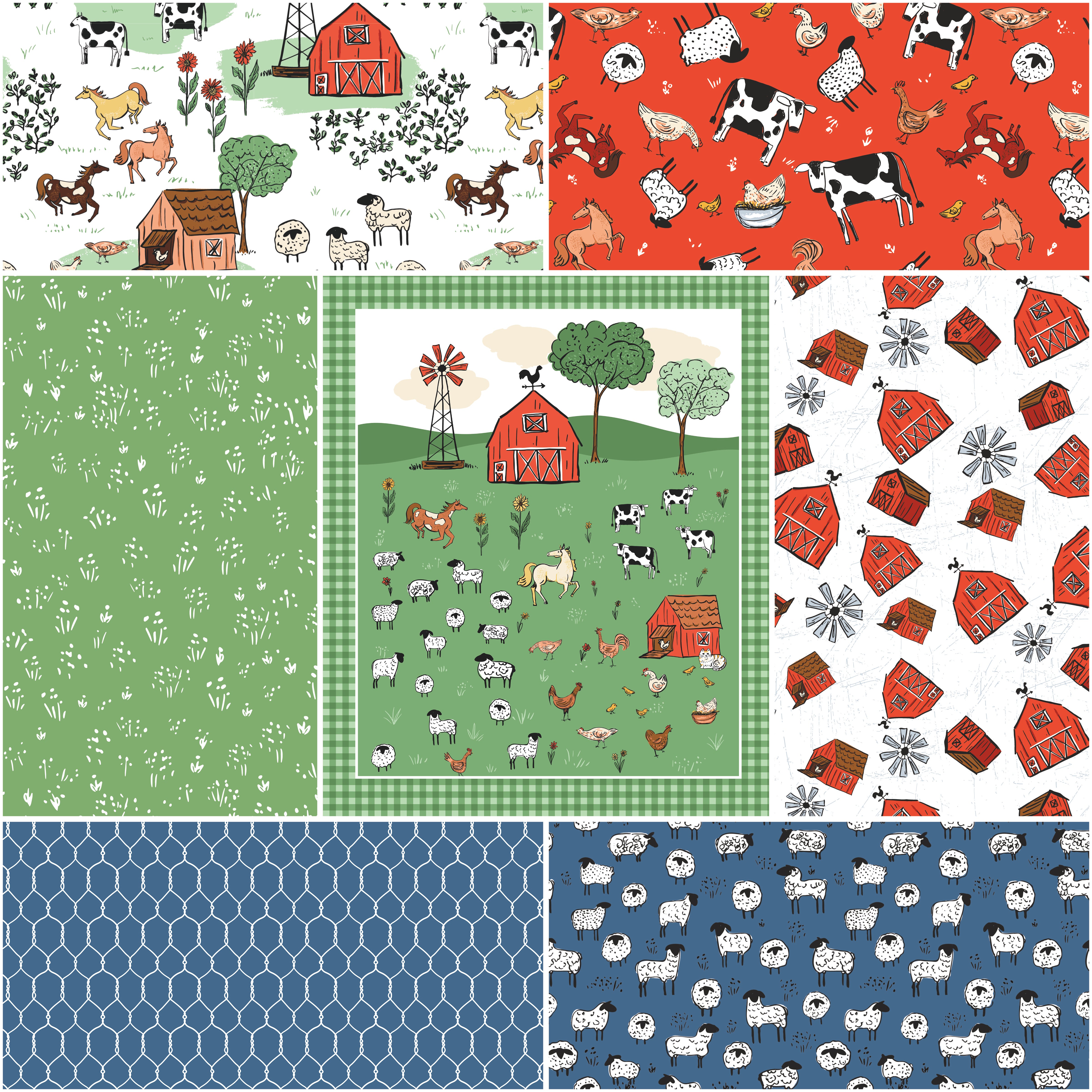 Farm Livin' | 1-Yard Bundle White by Diane Labombarbe for Riley Blake | 7 pcs