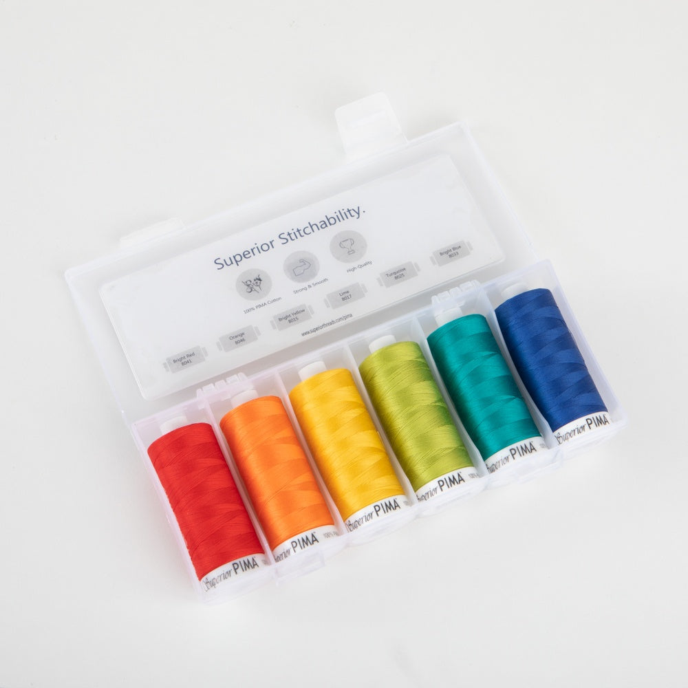 Superior Threads Pima 50wt Cotton 6-spool collection: BRIGHTS