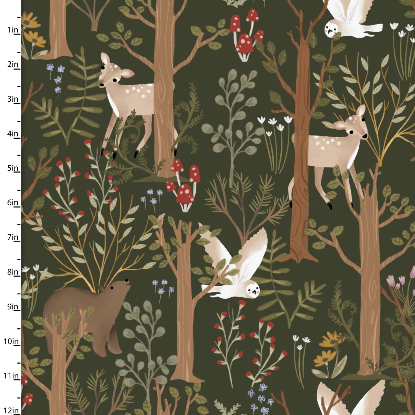 Cozy Forest | Whimsical Woods Green by Elaine Kay for 3 Wishes Fabric | 20831-GRN