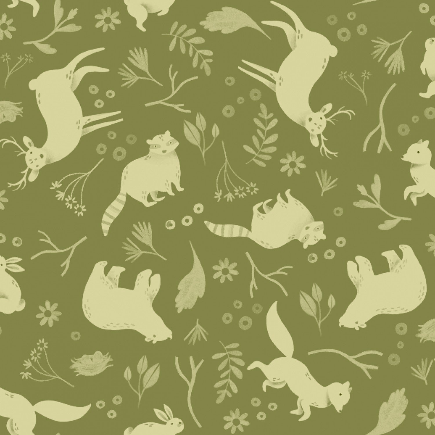 Cozy Forest | Camo Outline Green by Elaine Kay for 3 Wishes Fabric | 20833-GRN