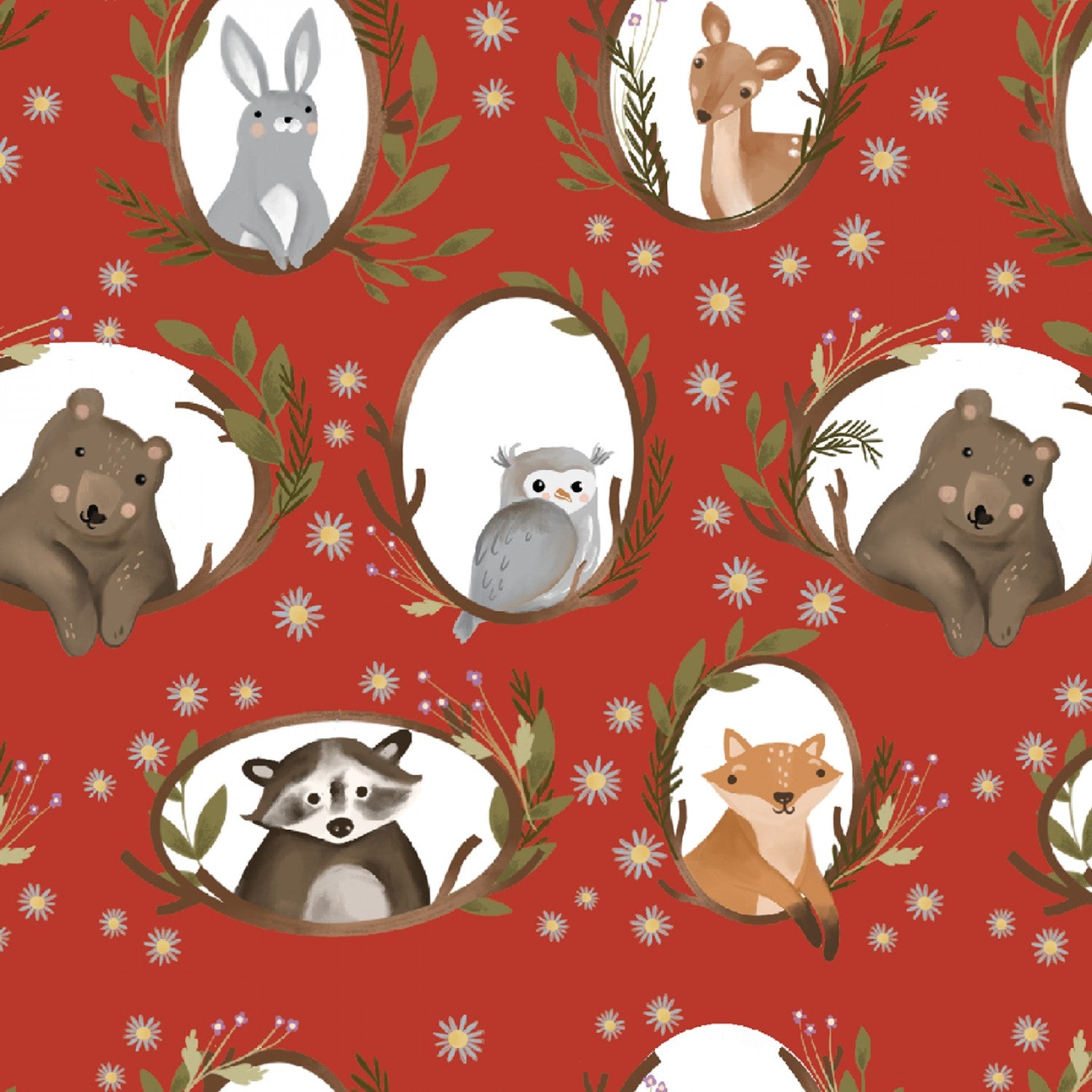 Cozy Forest | Framed Friends Brick by Elaine Kay for 3 Wishes Fabric | 20834-BRK