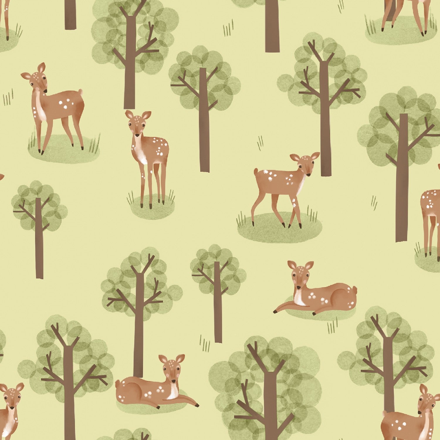 Cozy Forest | Peeking Deer Green by Elaine Kay for 3 Wishes Fabric | 20835-GRN