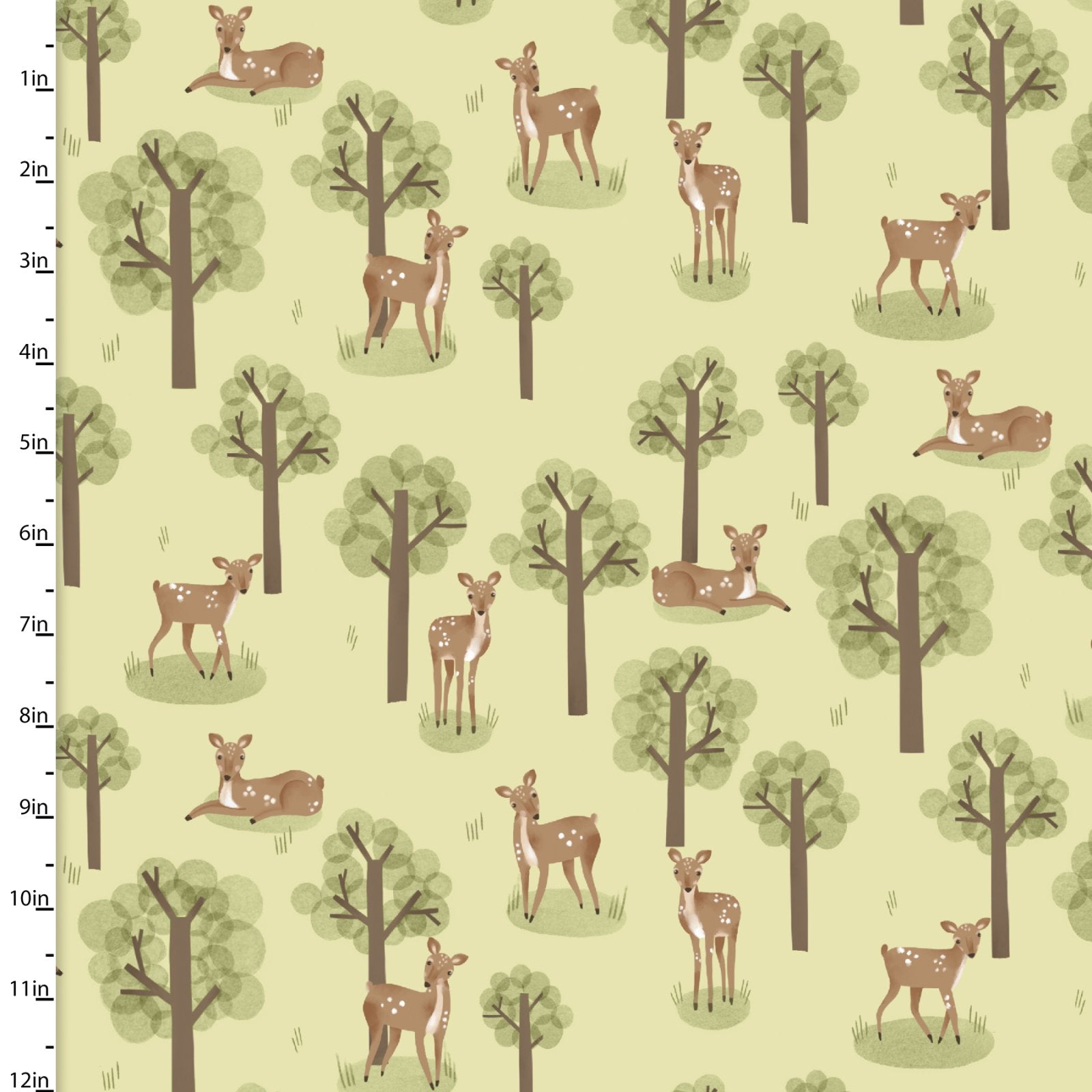 Cozy Forest | Peeking Deer Green by Elaine Kay for 3 Wishes Fabric | 20835-GRN