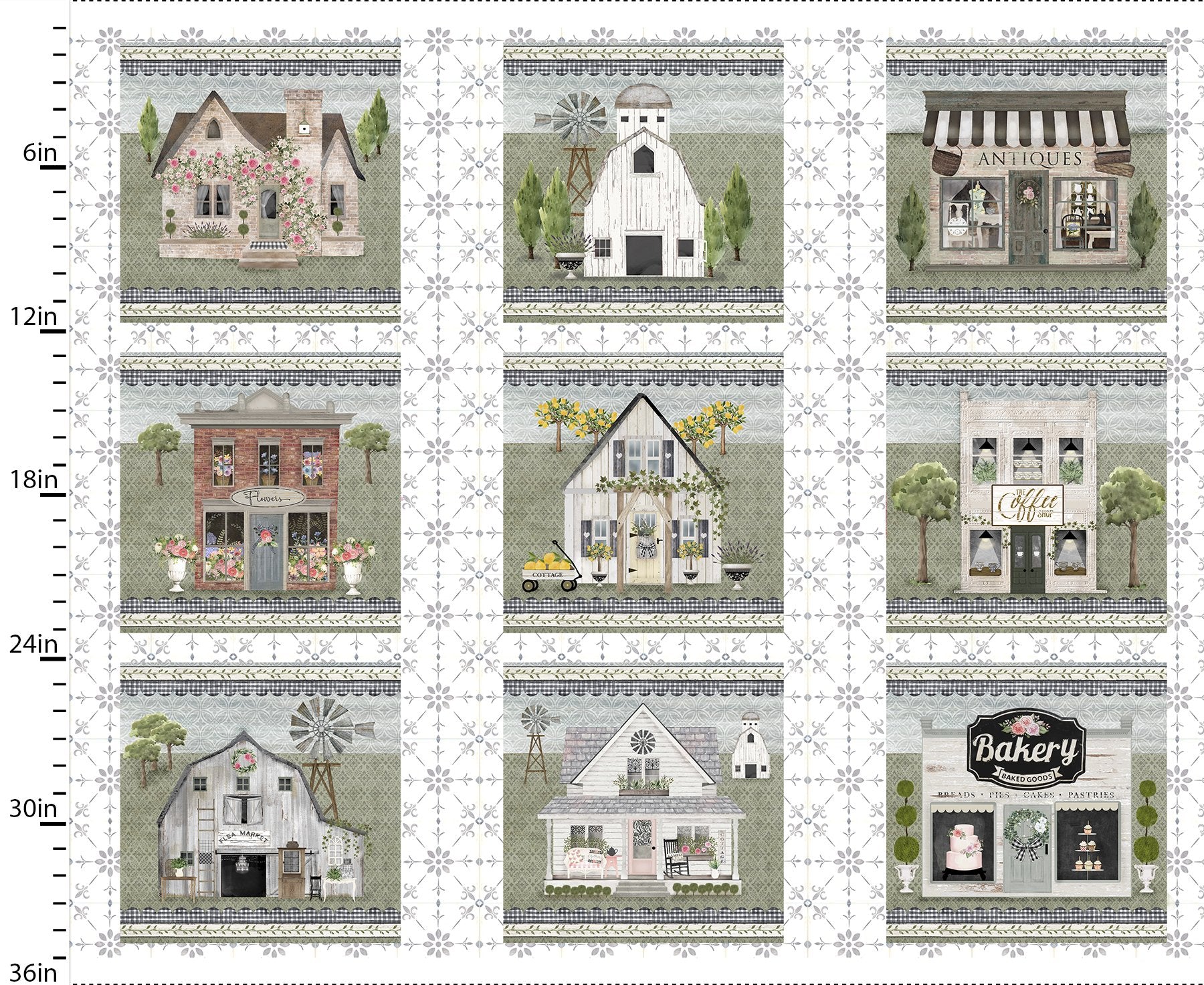 White Cottage Farm | Village 36" Panel by Beth Albert for 3 Wishes Fabric | 20883-PNL