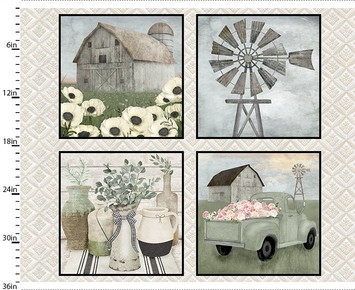 White Cottage Farm | Countryside 36" Panel by Beth Albert for 3 Wishes Fabric | 20884-PNL