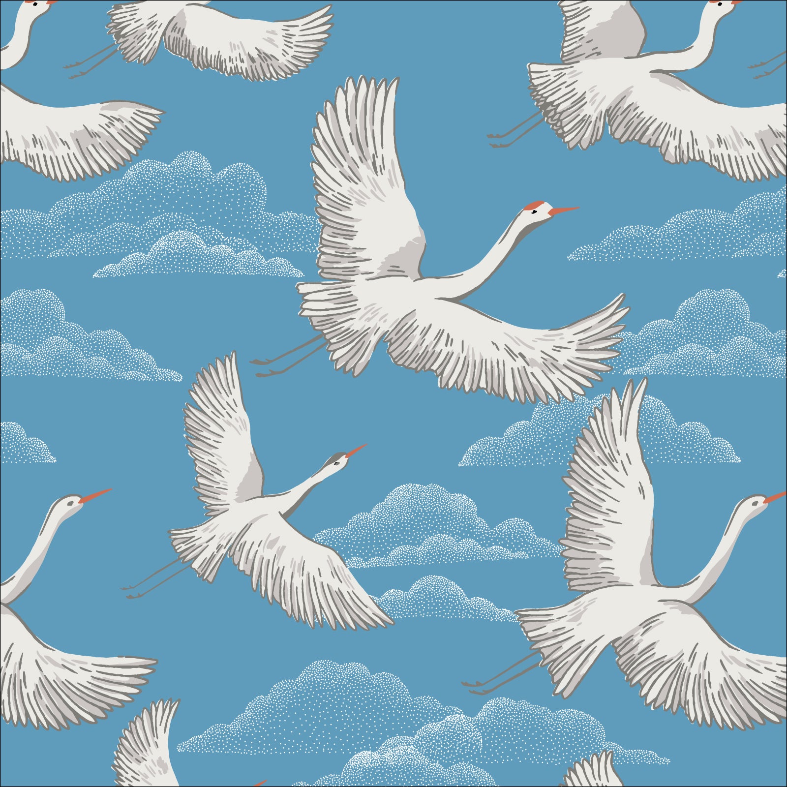 Baltic Woodland - Flying Cranes Organic Cotton from Cloud9 Fabrics