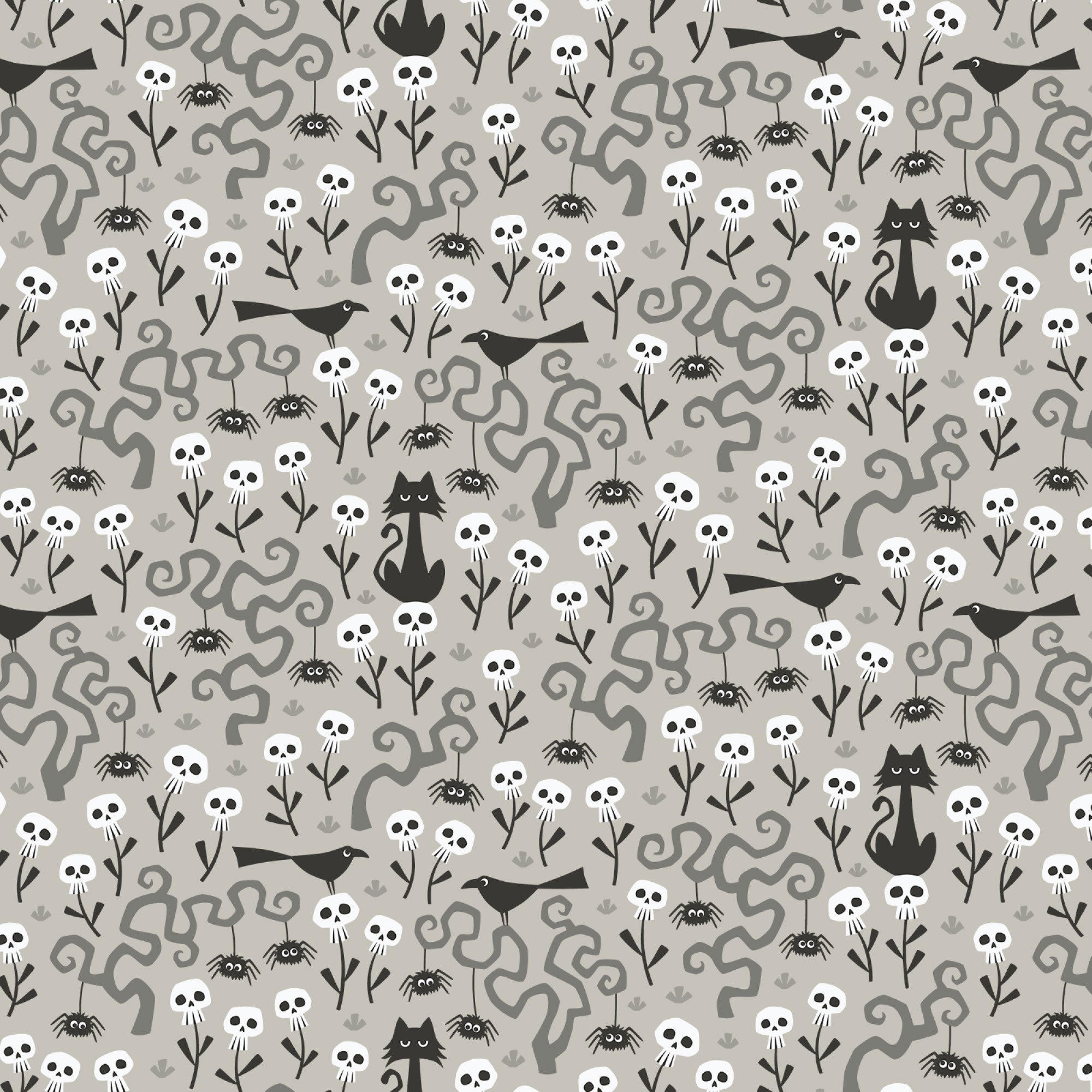 Gothic Whimsy | Skulls Garden (227990) by Anequ Studio for Cloud9 | 100% Organic Cotton