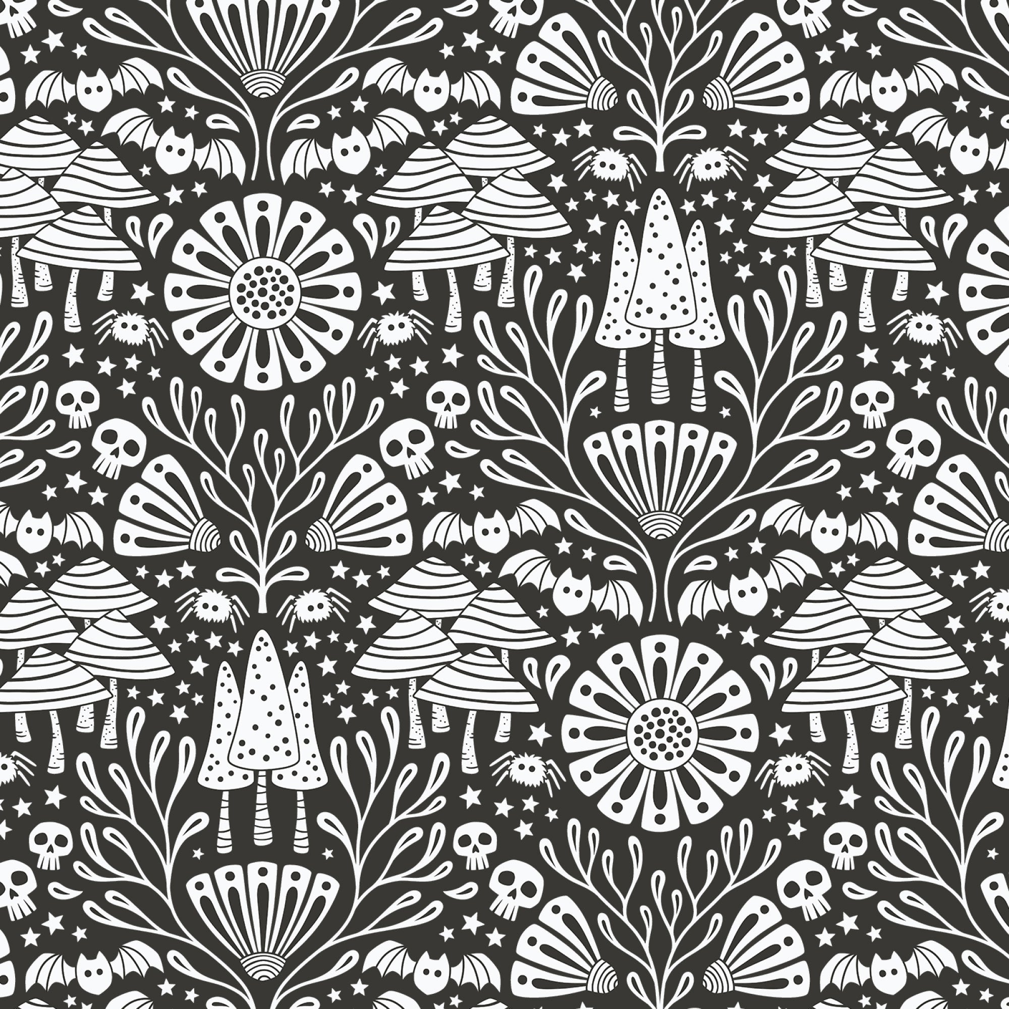 Gothic Whimsy | Gothic Forest - Black (227994) by Anequ Studio for Cloud9 | 100% Organic Cotton