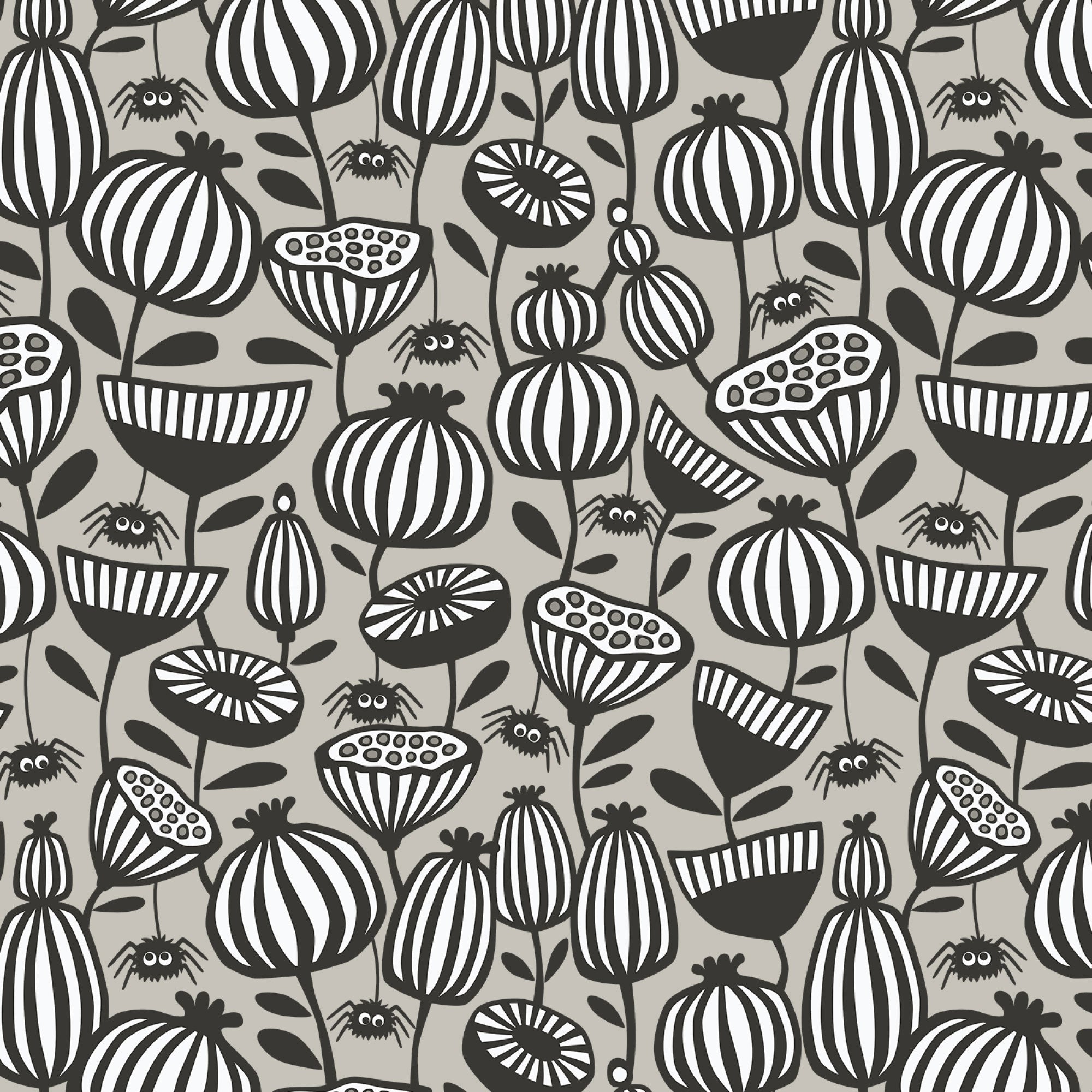 Gothic Whimsy | Spiders Garden - Gray (227996) by Anequ Studio for Cloud9 | 100% Organic Cotton
