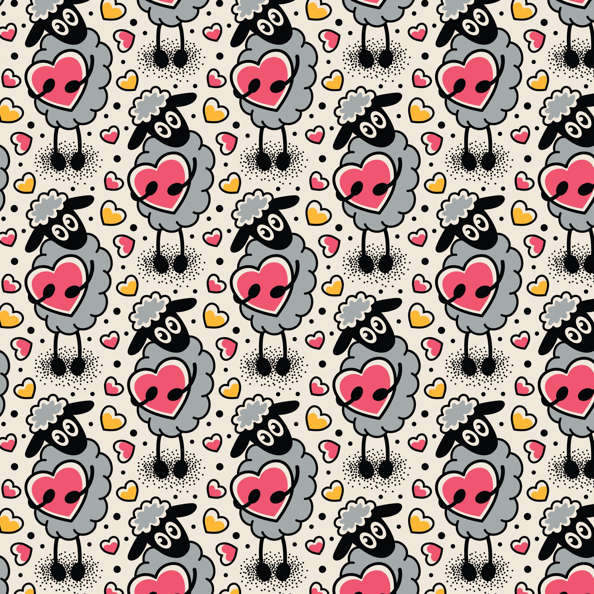 Love, Ink | Ivory/Multi Sheep Love by RouCouCou for Cloud9 | 228637 | 100% Organic Cotton