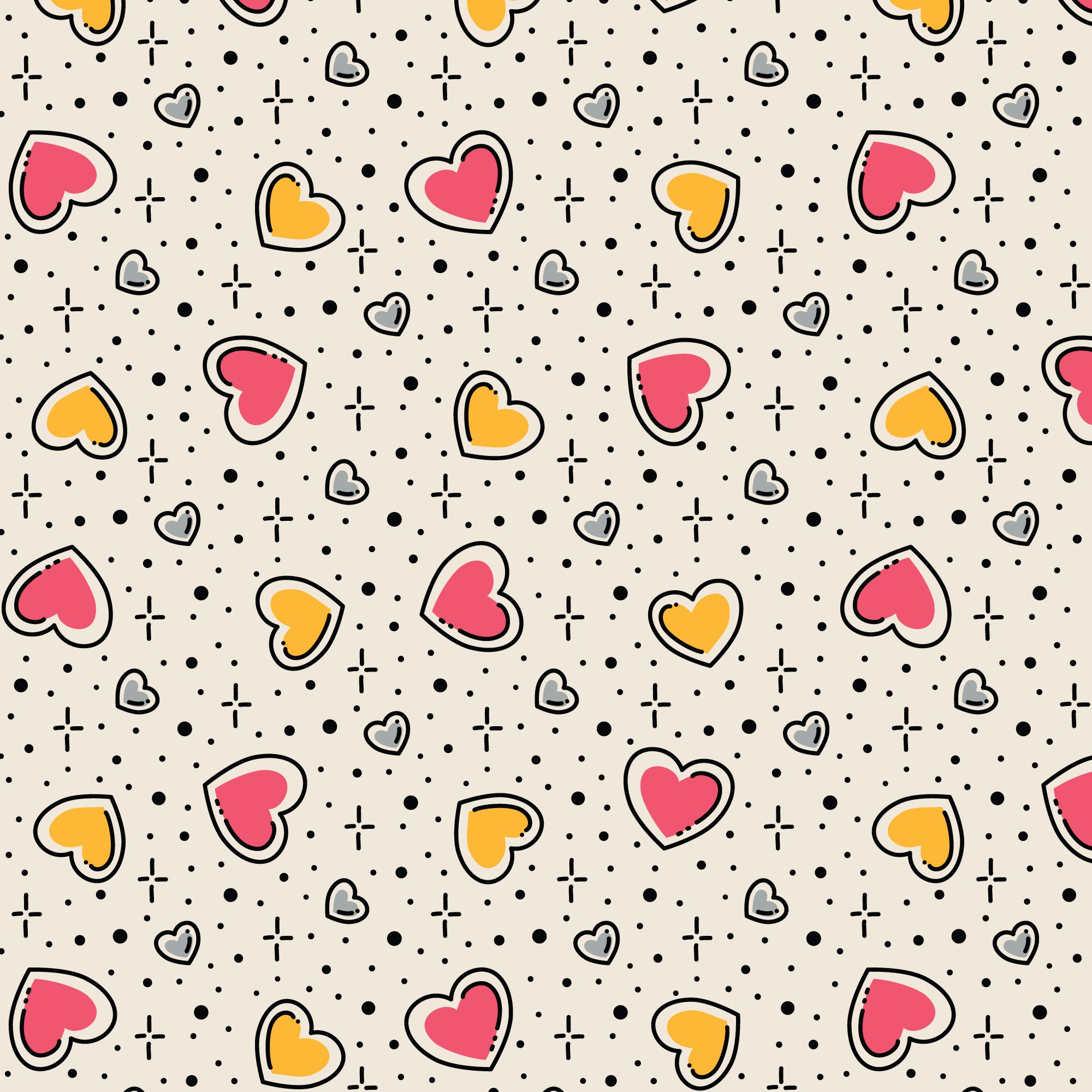 Love, Ink | Multi Scattered Hearts by RouCouCou for Cloud9 | 228642 | 100% Organic Cotton