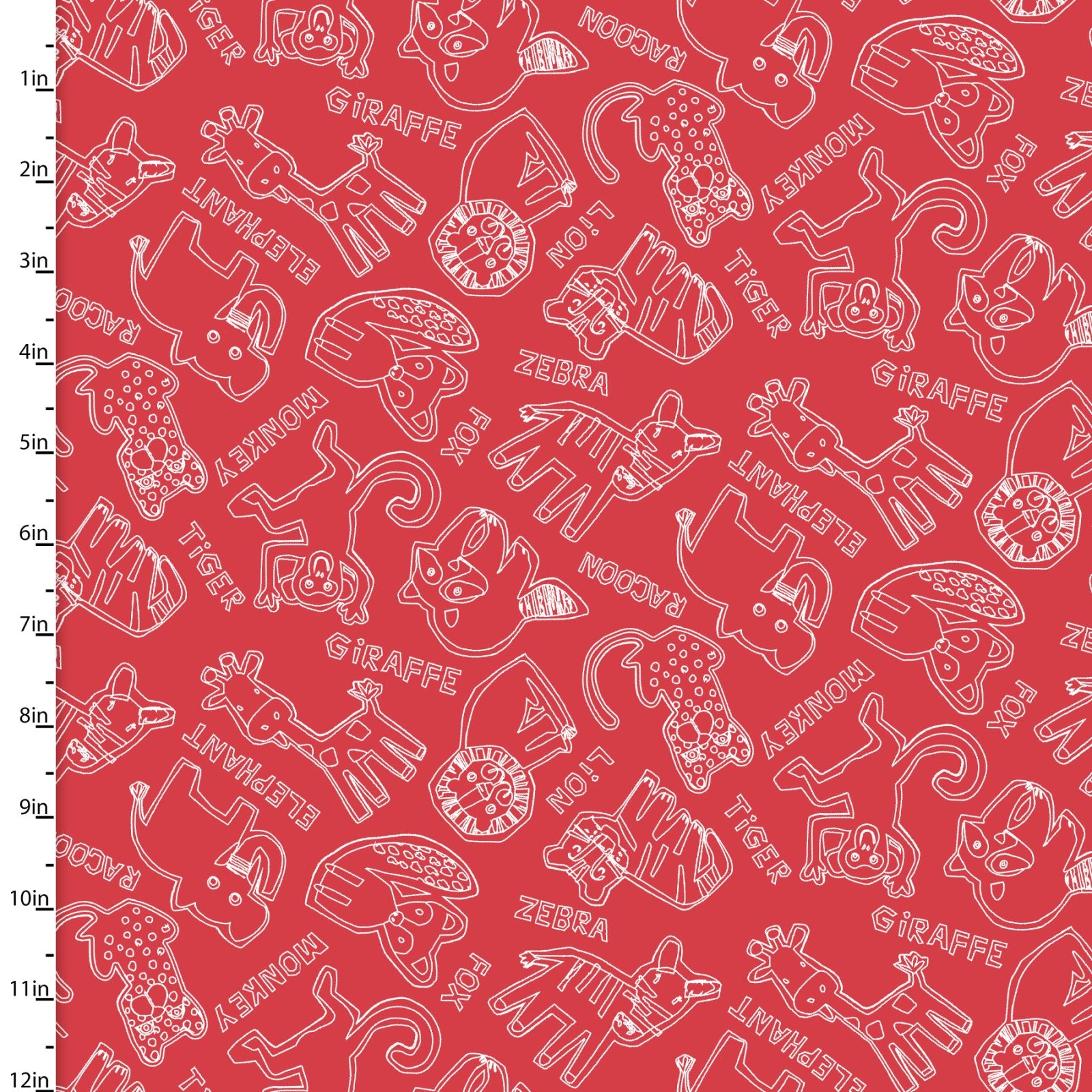 Jungle Jam | Jungle Outlines Red by Michael Moon for 3 Wishes Fabrics | 23322-RED