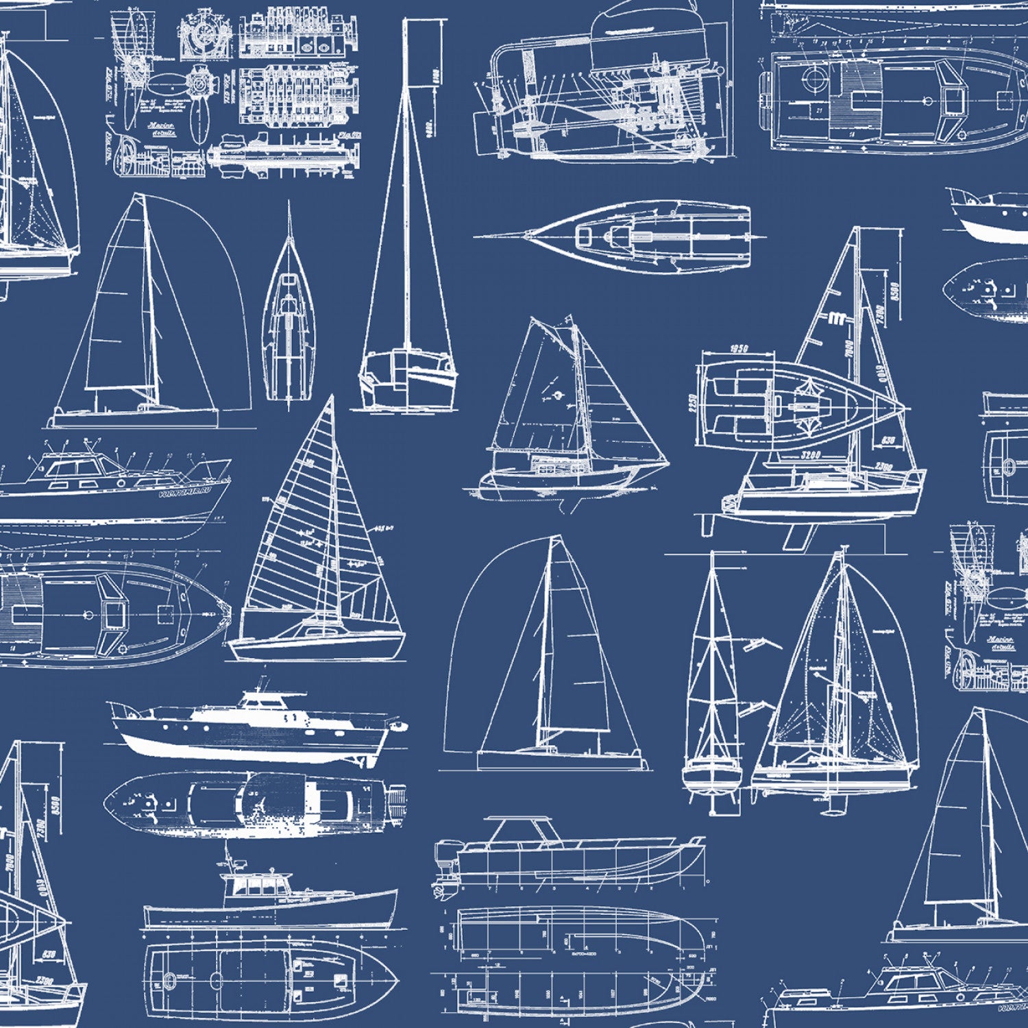 Fair Winds & Following Seas | Blueprints Navy by Michael Moon for 3 Wishes Fabric | 23759-NVY
