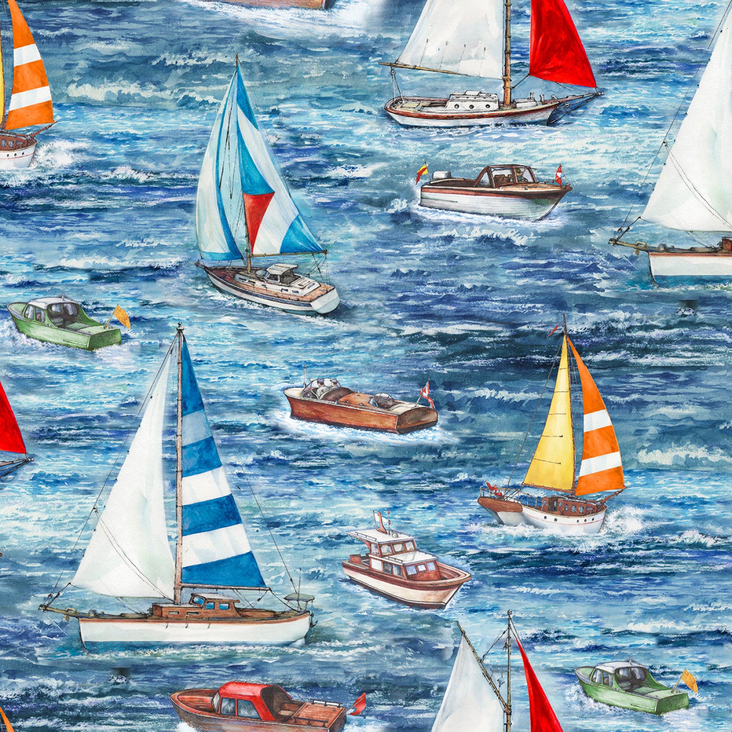 Fair Winds & Following Seas | Following Seas Blue by Michael Moon for 3 Wishes Fabric | 23760-BLU