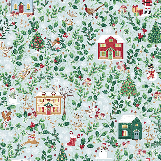 Country Christmas | Cottages Blue by Makower UK for Andover Fabrics | MU-240-B