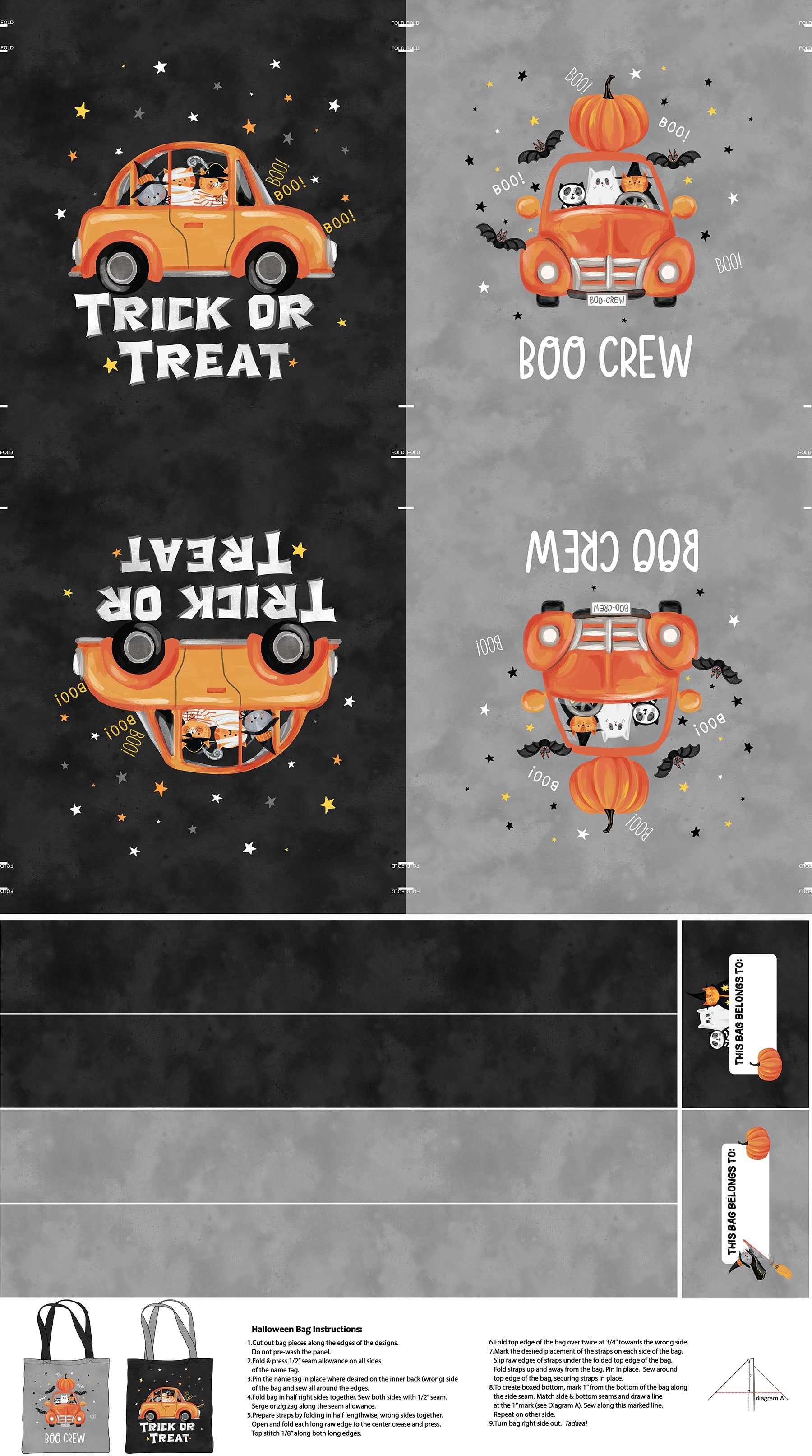 The Boo Crew | Tote Bag Panel by Northcott Studio for Northcott Fabrics | 28200-99