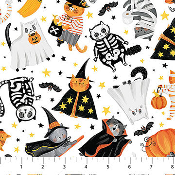 The Boo Crew | Crew Toss White Multi by Northcott Studio for Northcott Fabrics | 28201-10