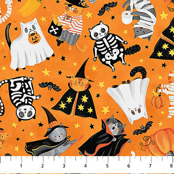 The Boo Crew | Crew Toss Orange Multi by Northcott Studio for Northcott Fabrics | 28201-54