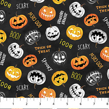 The Boo Crew | Pumpkin Toss Black Multi by Northcott Studio for Northcott Fabrics | 28203-99