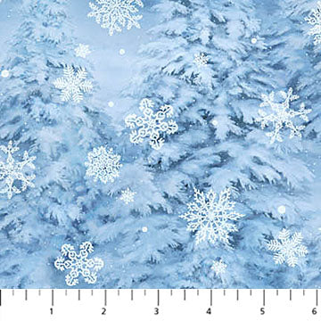 St. Nicholas | Snowy Trees - Mid Blue by Liz Goodrick-Dillon for Northcott | 28216-46